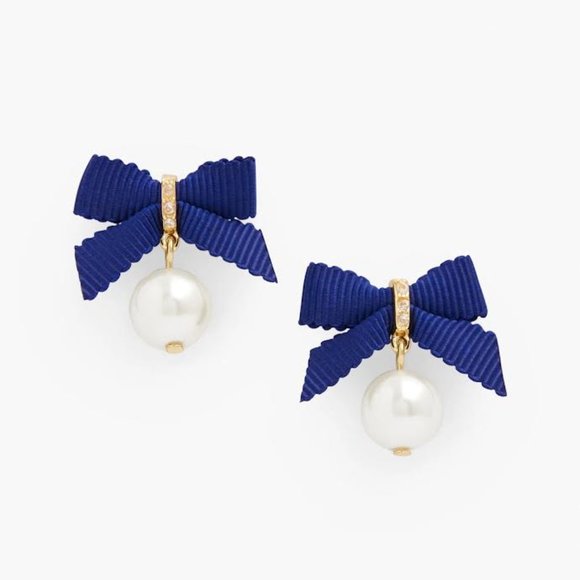 Talbots Jewelry - 🐩Talbots Faux Pearl and Navy Bow Rhinetone Earrings Pearl Bowtie Earrings NWOT